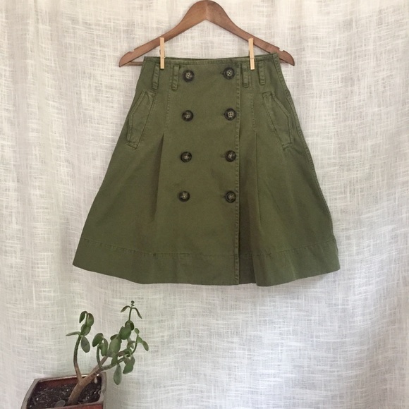 J. Crew Dresses & Skirts - J Crew Olive Chino Button Front Trench Skirt